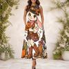 Women Plus Size Round Neck Sleeveless Cartoon Llama Printed A Line Maxi Dress With Side Pockets