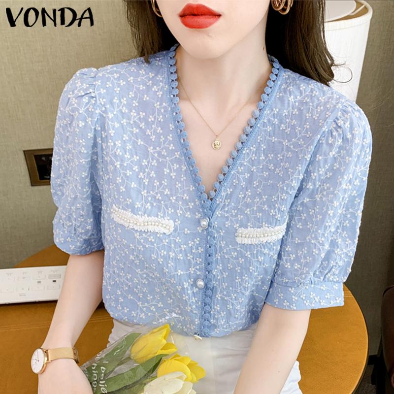 

Летние женские топы VONDA с ​​цветочным принтом, рубашки с короткими рукавами