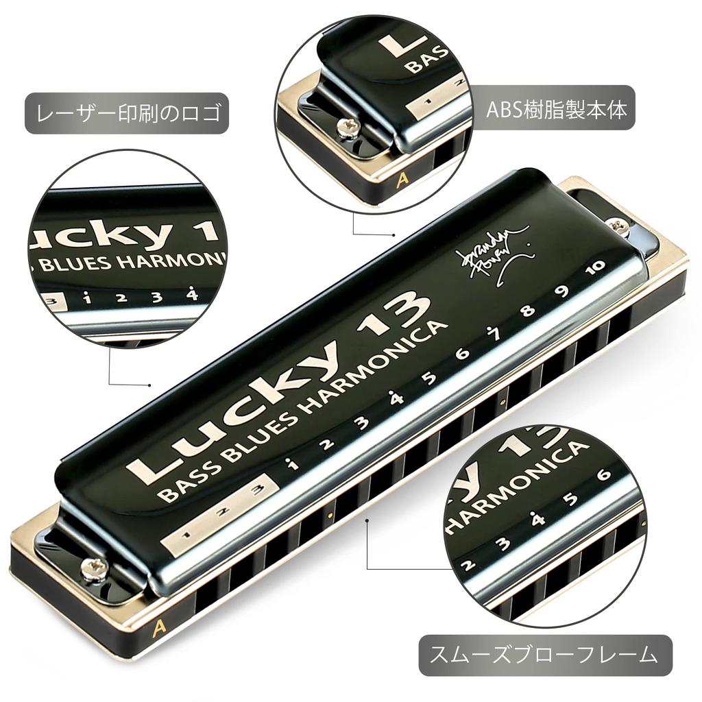 East Top Harmonica Blues Harmonica 13 Holes A Tuned Jazz Professionals for Adults Children Studying Practice Brass Cover Canvas Case Lucky13
