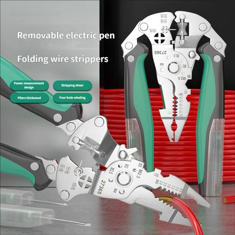 Collapsible Wire Stripping Pliers Multifunction Electrician Tool with Crimping Cutting and Wrench Features Foldable