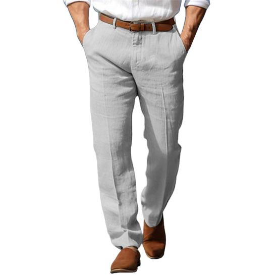 Men Pants Mid-rise Button Zipper Closure Casual Trousers with Pockets Pure Color Straight Leg S