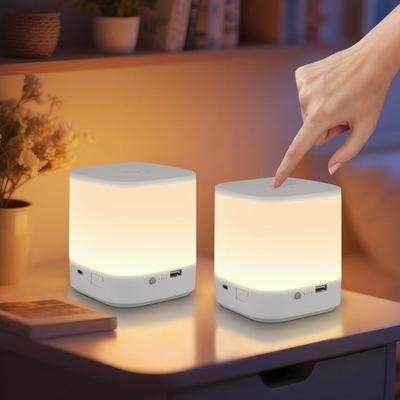 LED Table Lamp - NETTLIFE - Pack of 2 - Touch Dimmable - 3600 mAh Rechargeable USB Battery - White