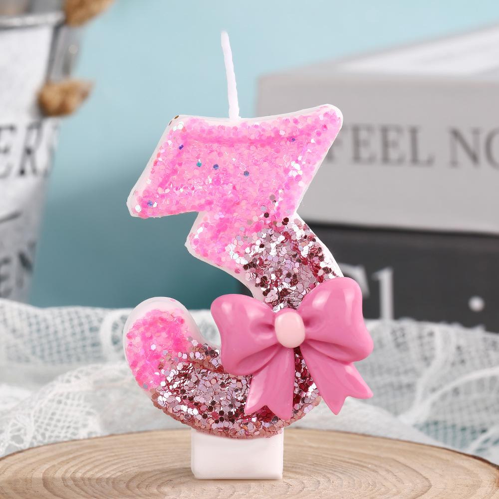 0-9 Birthday Decorations, Including Pink Bow Digital Candles for 0-9 Birthday Cakes, Exquisite Decorations At the Top of the Cak