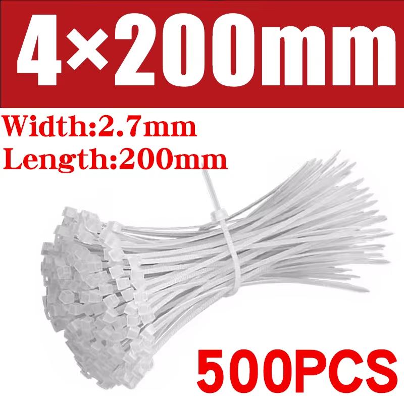 500/1000 Teile/beutel Selbstsichernder Nylon-Kabelbinder aus Kunststoff, weiße Reißverschluss-Wraps, Nylon-Kabelbinder-Set, Befestigungsring, Schlaufe, Drahtwicklung