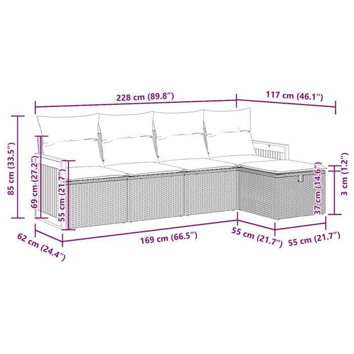VidaXL Salon de jardin 5 pcs avec coussins noir résine tressée 3326011