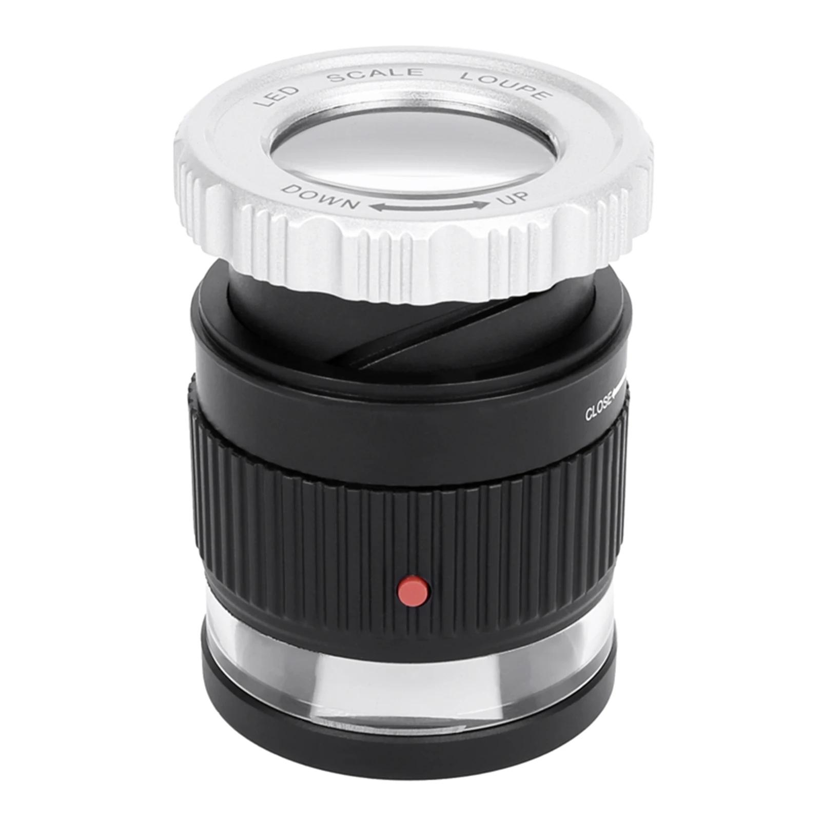 

Світлодіодна масштабна лупа 30-кратна лупа з регульованим збільшенням Металеве циліндрове дзеркало зі шкалою Невелике дзеркало для читання Ювелірна лупа чорний