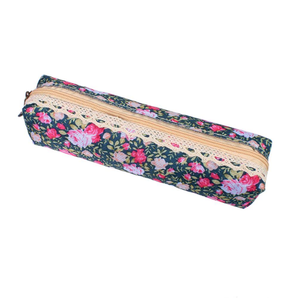 

Косметичка для макияжа для студентки, мини, с цветочным принтом, ретро, с цветочным узором, пенал, сумка для карандашей, на молнии, косметичка зелёный