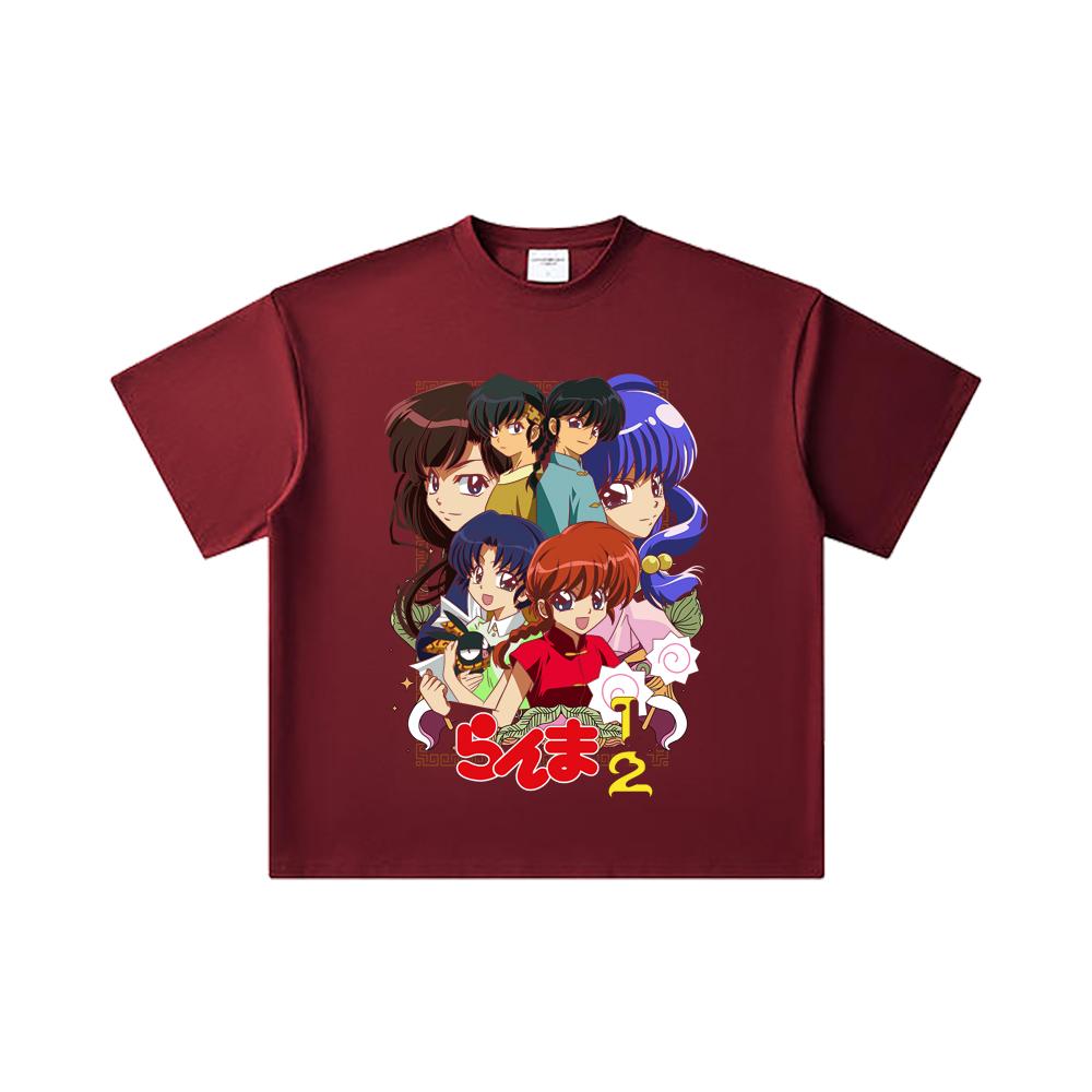 

260 GSM Double Yarn 32 Count 100% Cotton Ranma 12 V6 Print Unisex Heavy Cotton T Shirt 2XL вина червоного кольору