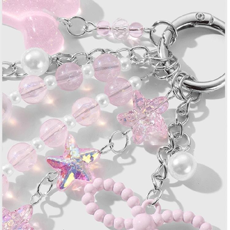 Portable Resin Cat Eye Bead Keychain Set Glittering Resin Bone Heart Designs Handmade Jewelry Accessory