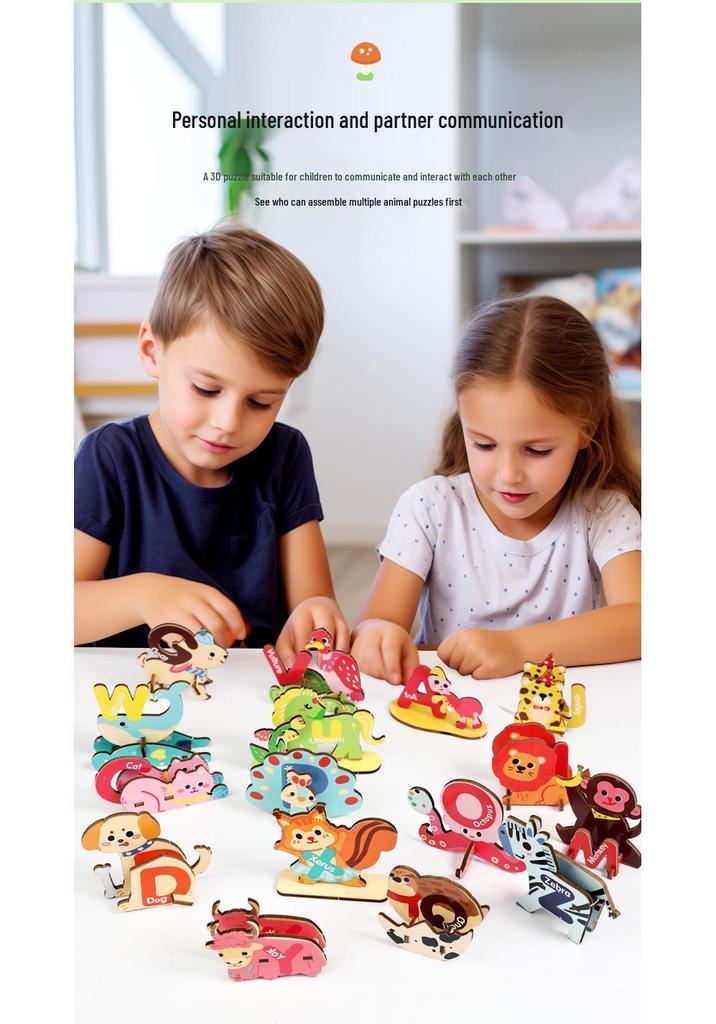 3D Cartoon Animal Puzzle: Infant Early Education Toy with 26 English Letters