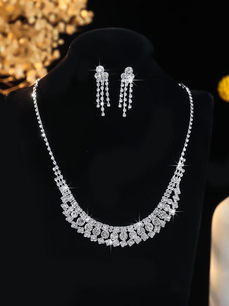 European Style Diamond-Inlaid Evening Necklace & Jewelry Set for Brides