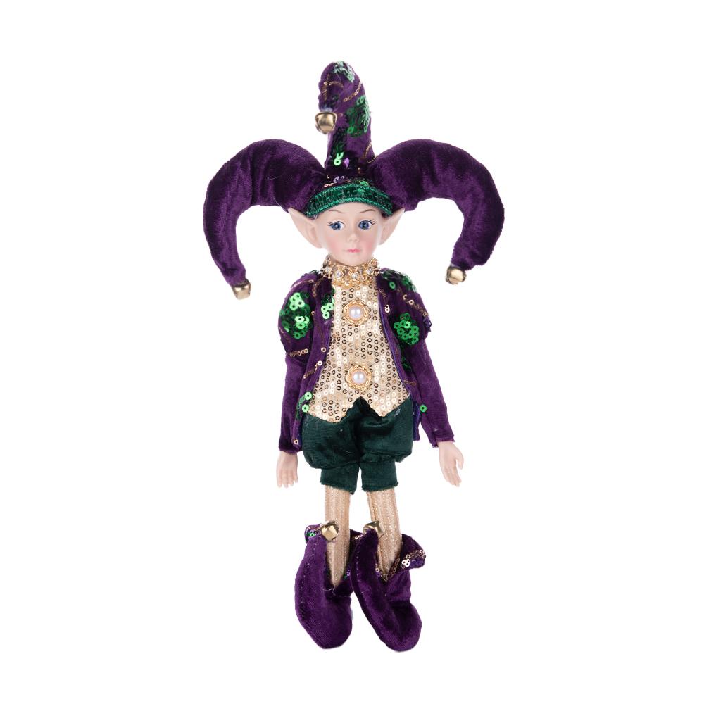 Purple-Green-Gold Sequin Christmas Elf Doll