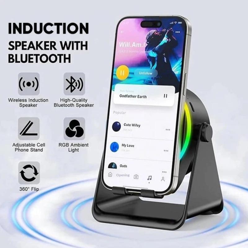 Bluetooth Wireless Induction Speaker Phone Holder Rgb & Rotating 360° With Power Bank