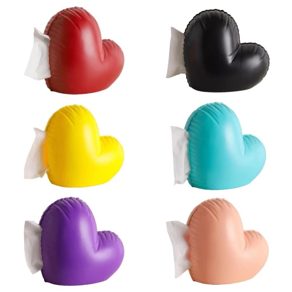 ABS Love Heart Tissue Box Waterproof Modern Style Inflatable Heart Tissue Container Decorative Colorful