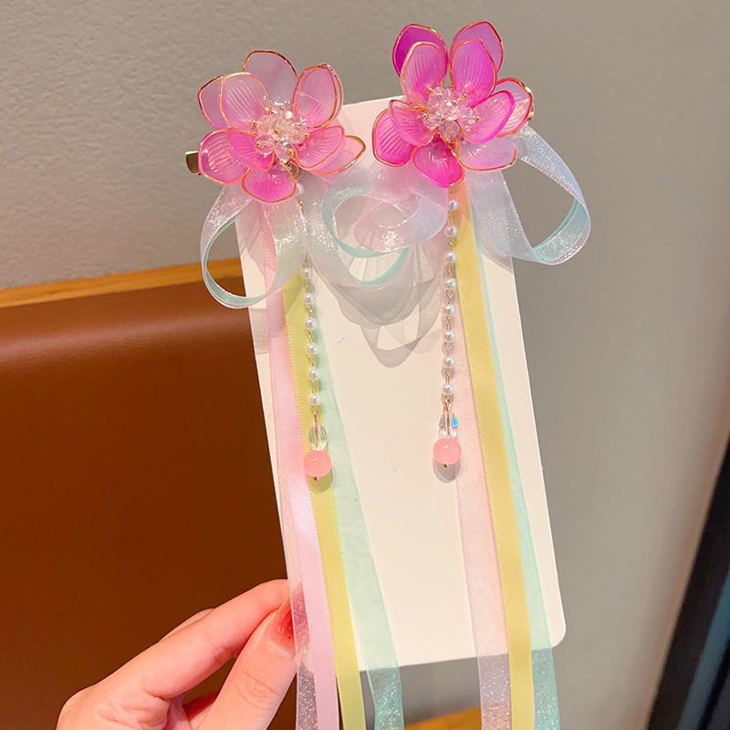 Mid-Autumn Hanfu Fairy Hair Clip - Women's & Children's Ancient Style Floral Tassel, Sweet Accessory for Girls