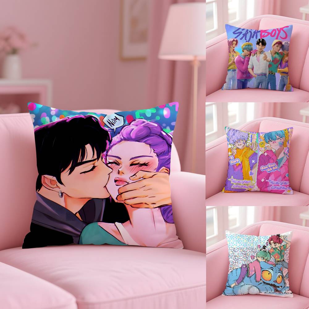 Saja Boys KPopS D-Demon H-Hunters Pillow Case Pattern Printed Pillowcase for Living Room Sofa Cushion Cover & Bedroom Decor