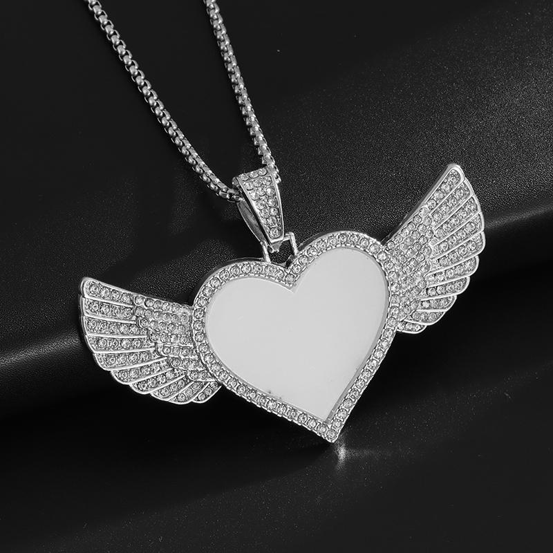 Angel Wings Mirror Photo Memorial Pendant Inlaid with Ice Crystal Zirconia Necklace Couple Trendy Jewelry Birthday Gift