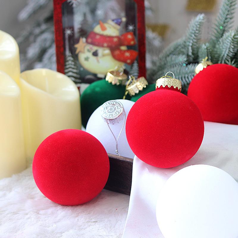 9Pcs/Set 8cm PET Flocking Christmas Balls Ornament Xmas Tree Hanging Decoration