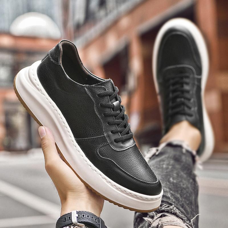 Spring Fashion  Top Layer Cowhide Comfortable Lace Up Sports Shoes High-quality Classic Black Outdoor Casual Leather Shoes