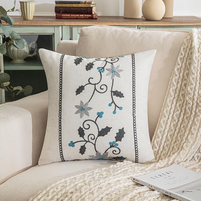 Embroidered Throw Pillow Covers Blossoms Decorative Pillowcases Farmhouse Cotton Pillow Cushion Cases Square Floral Pillow Case