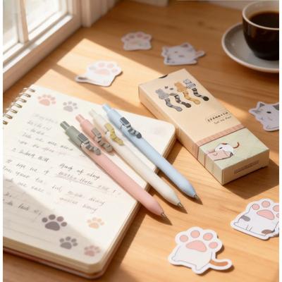 4PCS Cute Cat Retractable Gel Pen - 0.5mm Fast Drying Black Ink | Smooth Writing for Students Office Journaling