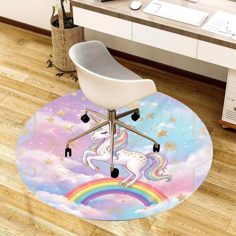 1PC Unicorn Rainbow Non-Slip Floor Round carpet, Office, family, bedroom, Large Area Rug Indoor Rugs, Durable Polyester-L0356