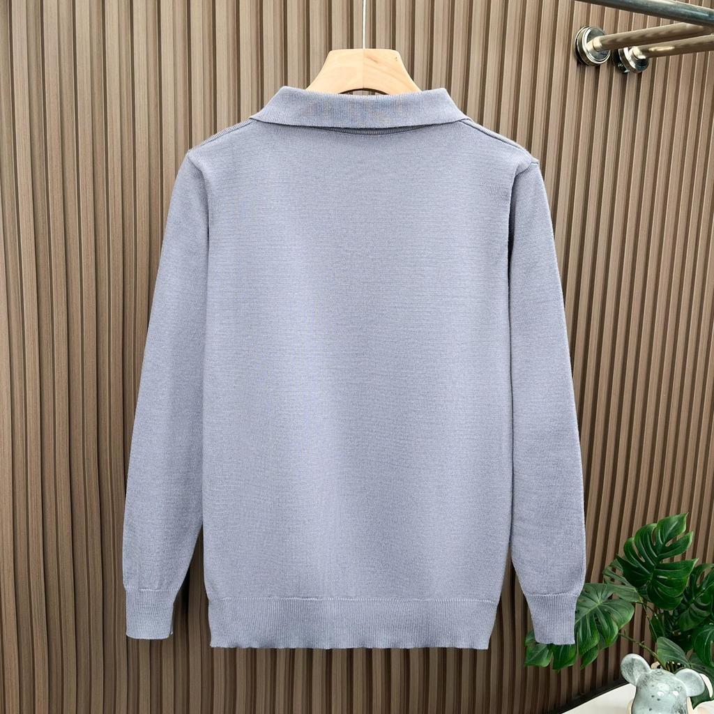 Men's Fine Knit Lapel Polo Sweater: Cozy, Skin-Friendly, Long Sleeve, Trendy, Loose Fit, High-End Feel.