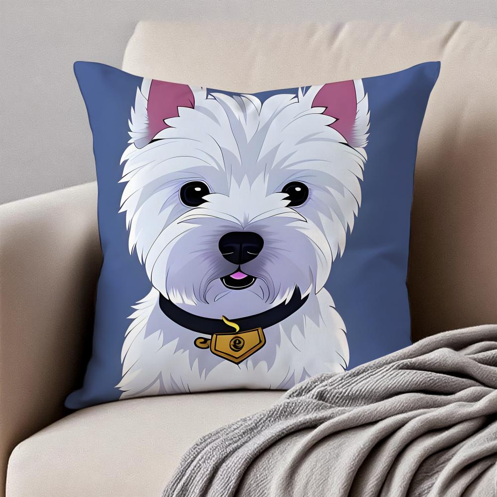 Cute West Highland White Terrier Pet Cushion Cover Pillowcase Antidustmite Invisible Zipper Short Plush Sofa Cushion