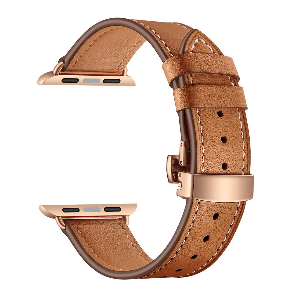 Watchband For Apple Watch Band Genuine Leather Strap Apple Watch 7 6 5 4 3 2 1 SE 45mm 41mm Butterfly Clasp Strap for iWatch 44/40mm 42 38