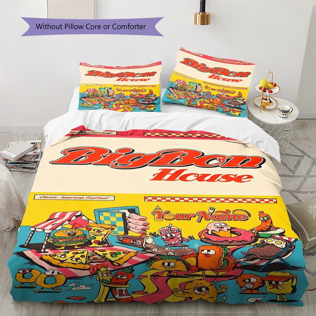 Burger Run Menu Custom Name Pattern Bedding Quilt Set Quilt Cover Pillowcase Home Birthday Gift(1 * duvet cover + 2 * pillowcase, without core)