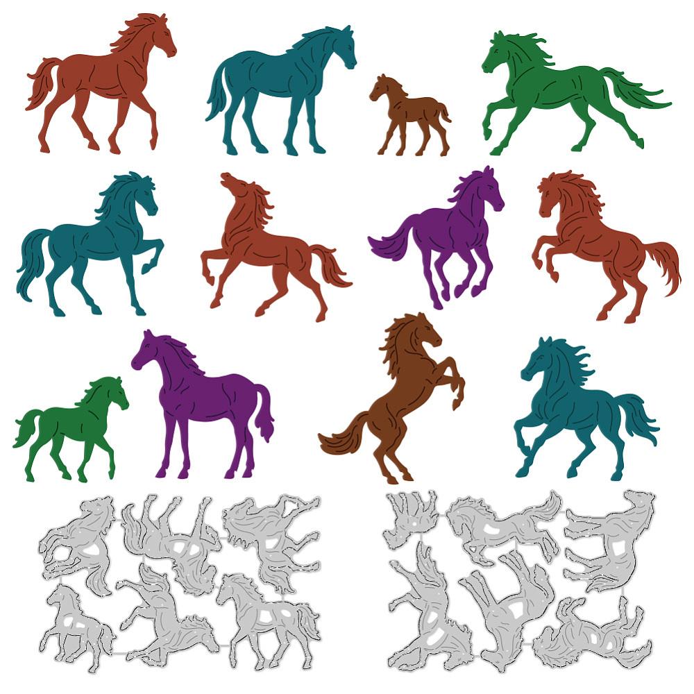 Horse Theme Carbon Steel Cutting Dies Stencils for DIY Scrapbooking Photo Album Decorative Embossing Paper Card 97~99x147~152x0.8mm 2pcs/set