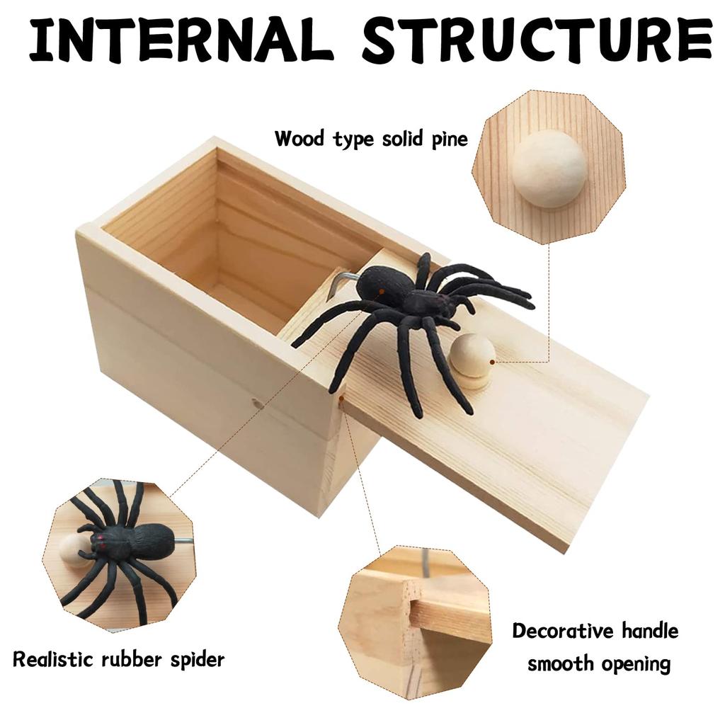Trick Spider Fun Horror Box Wooden Spider Hidden Box Halloween Fun Horror Toy Home Office Horror Trick Toy Box Bounce Spider
