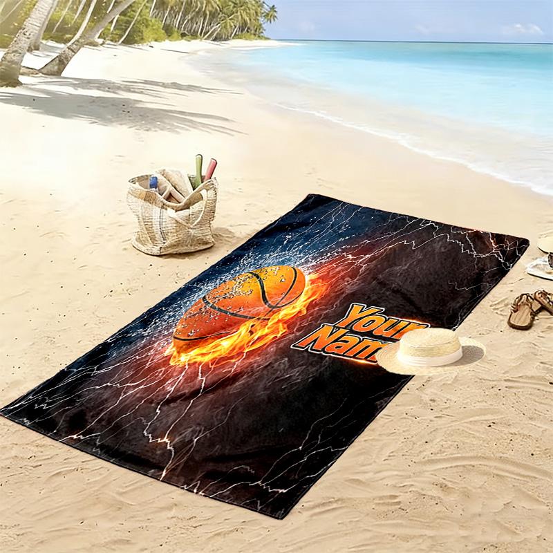 Name Custom Basketball Art Print Beach Towel, Large Soft Quick Dry Towel for Beach Camping Swimming