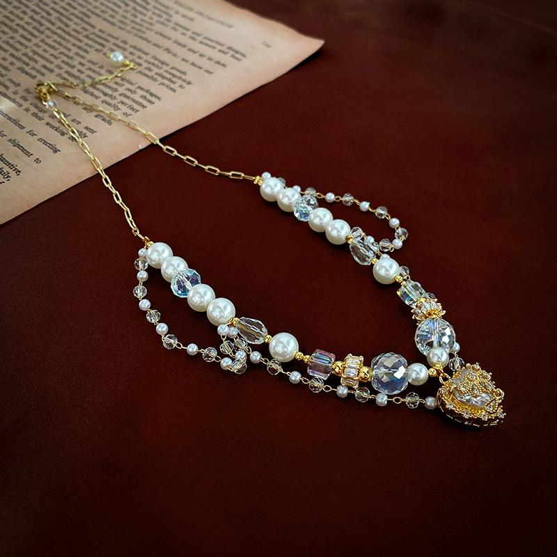 

Элегантное ожерелье в виде сердца из французского жемчуга и кристаллов: Роскошная ключичная цепочка в придворном стиле