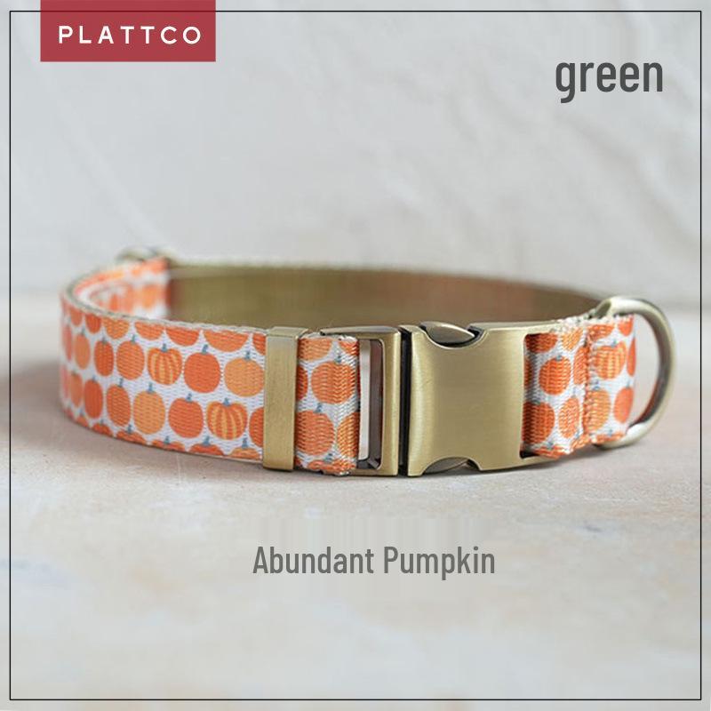 PLATTCO Pumpkin Print Nylon Webbing Dog Collar PDC367 L 2.5cm*(49-55cm)