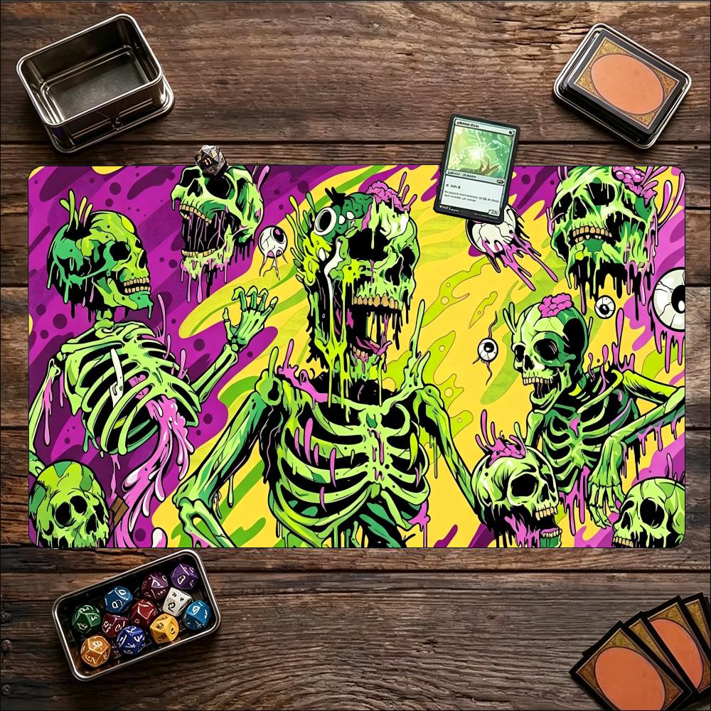 Psychedelic Zombie Skeleton Horror Art Pattern Nonslip Rubber Game Mat For Card Game Sessions And Daily Desktop Activities