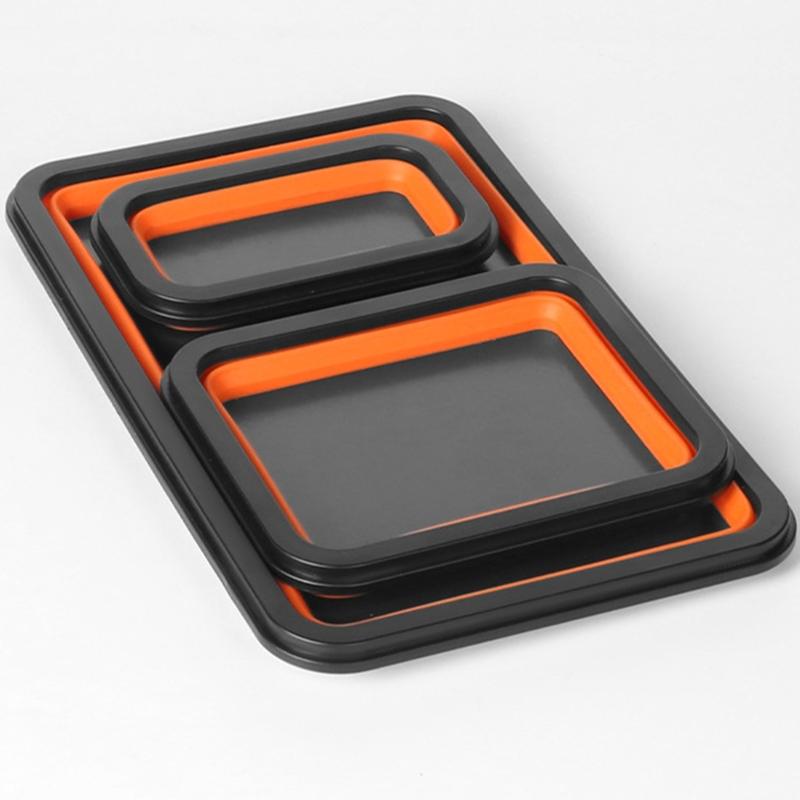 Solid Silicone Magnetic Screw Tray Collapsible Storage Box Portable Tool Holder Magnetic Parts Organizers For Mechanics