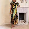 Abito da Donna Taglie Forti Manica Corta Girocollo Stampa Lento ed Elegante Lungo