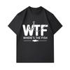 Men 100% Cotton Crew Neck Short Sleeve T-Shirt, Funny Where's The Fish Fishing Hook Print Casual Comfortable Tees For Outdoor Fishing Enthusiasts Dail