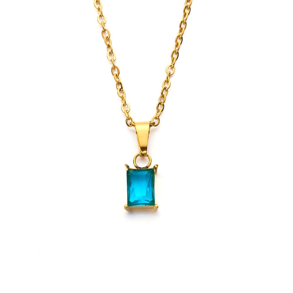 18K Gold-Plated Geometric Necklace with Colorful Square Zirconia Pendant for Women золотой