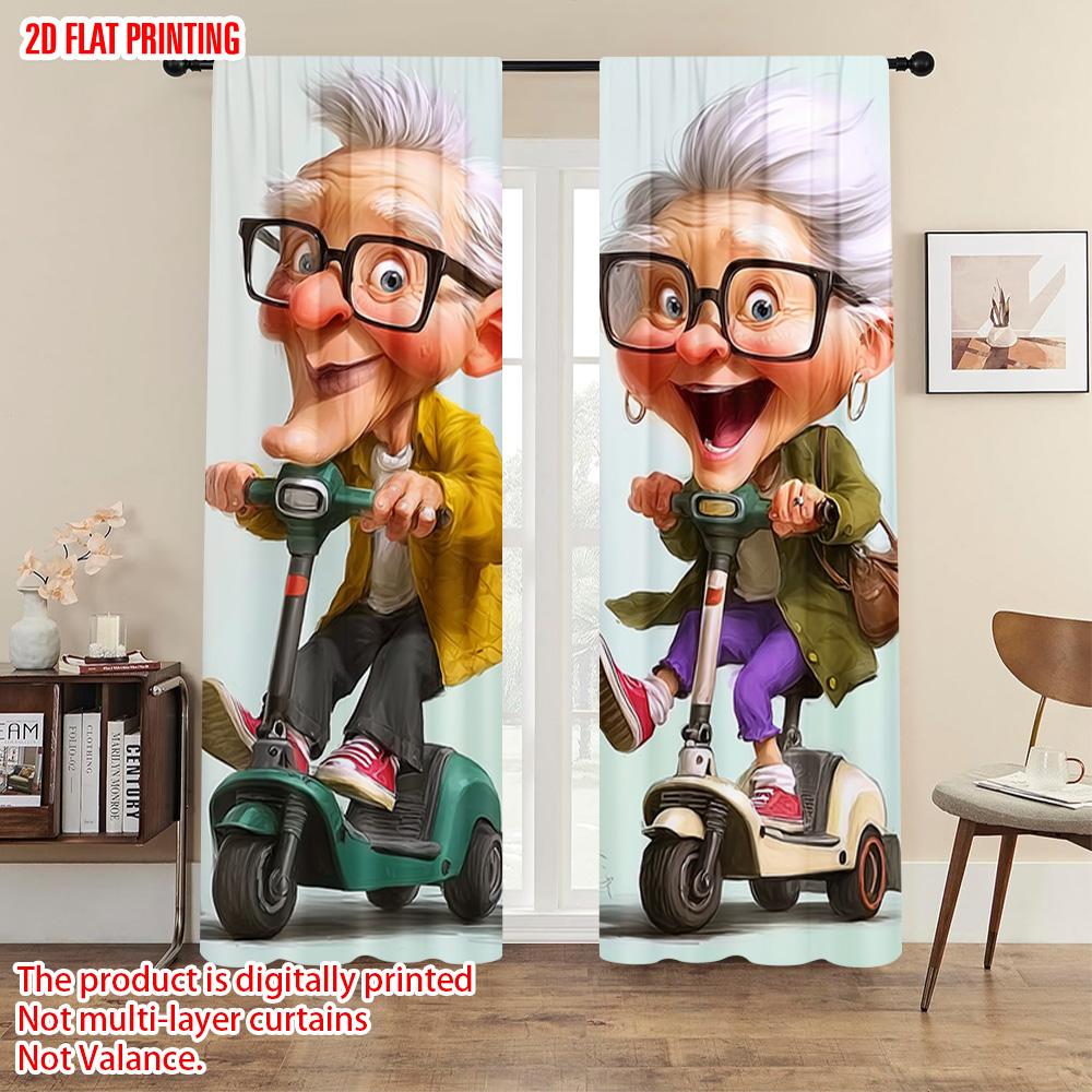 2pcs, plane printing Creative Curtains Creative ideas_ fun riding_ grandparents Versatile Durable Polyester (without rod)