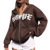 Unisex Oversized Zip-Up Hoodie With Letter Print Cotton Blend Warm Casual Sweatshirt
