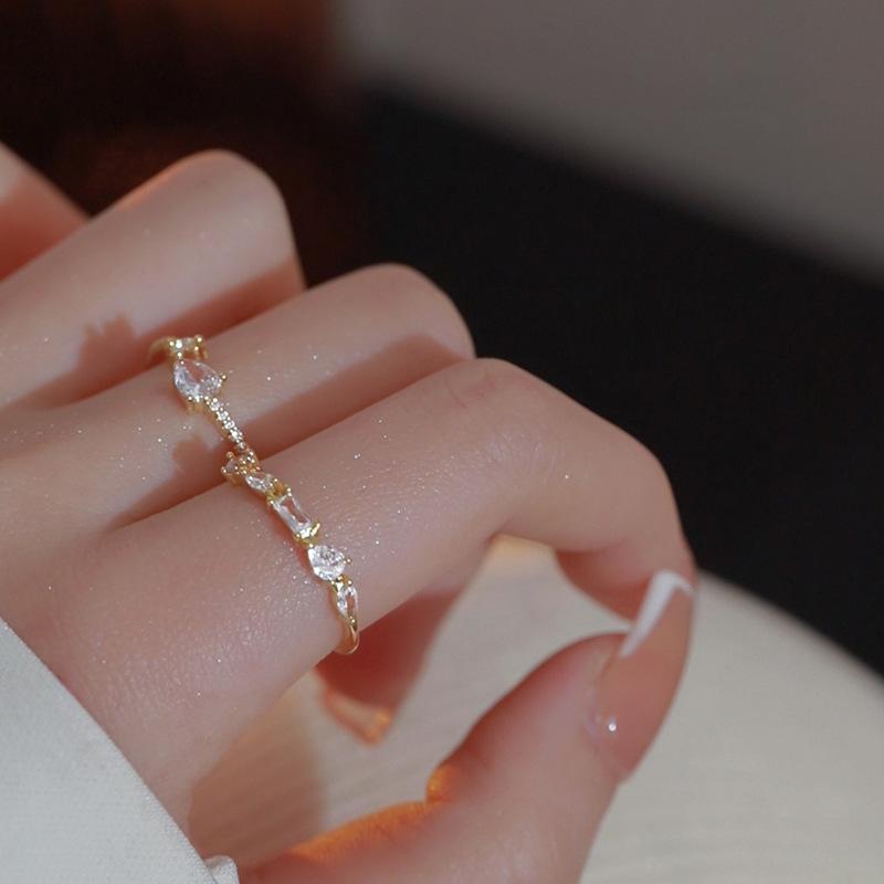 Cold Wind And Water Drop Zircon Ring Women'S Fashion Gold-Plated High-End Sense Can Be Stacked Open Ring Girlfriend Style