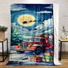 "Christmas Truck with Gifts and Full Moon" Patterned Flannel Blanket Perfect for the Bedroom Living Room, Sofa, or a Little Nap