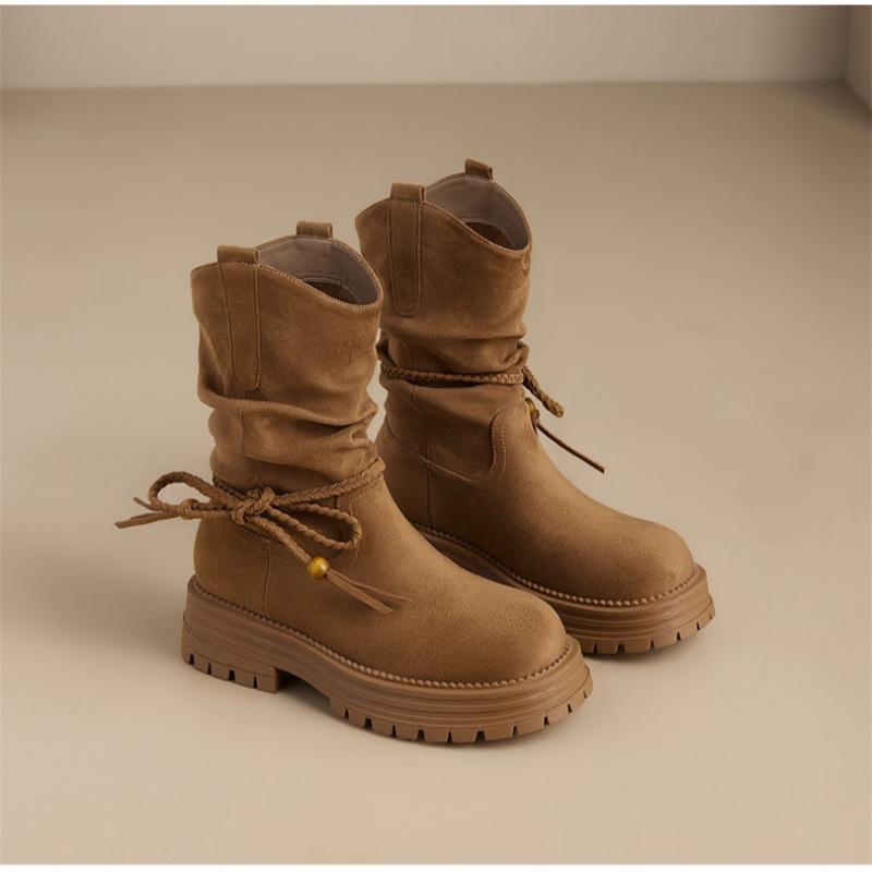 Versatile Pile Boots~ Platform Martin Boots Women s 2025 New Autumn British Style Retro Medium Boots Western Boots 35