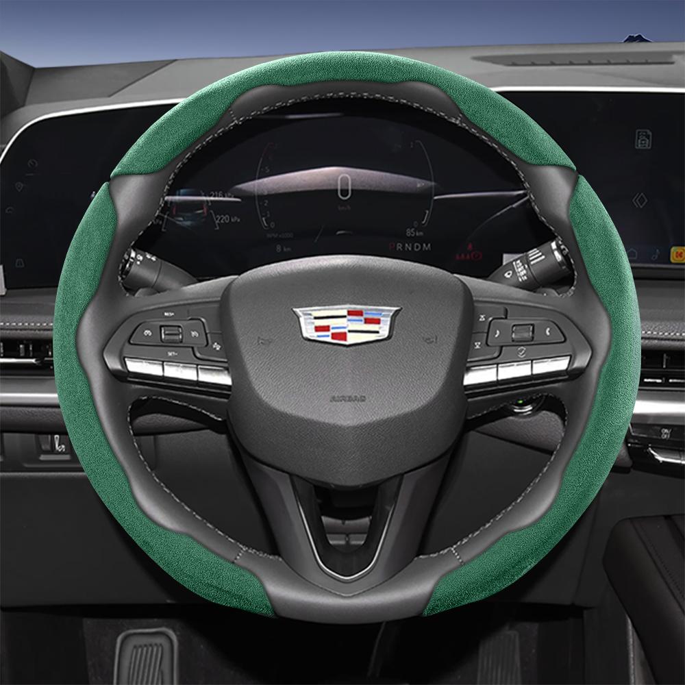 Suitable for Cadillac Sports Suede Steering Wheel Cover with Split Snap-On Design for Models Such as Escalade, Lyriq, Xt5, Xt4, Xt6, Ct5, Ct4, Celesti