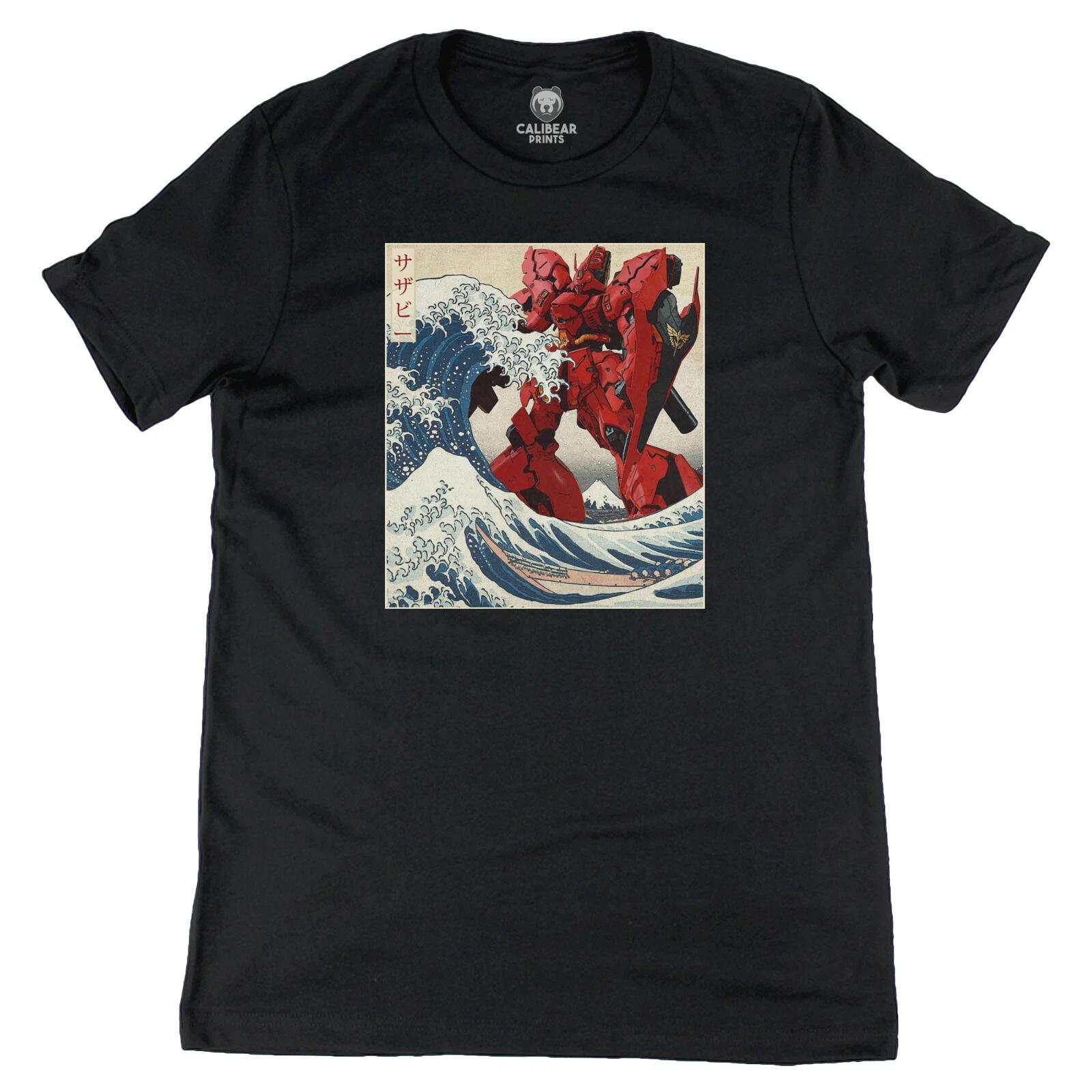 Gundam MSN-04 SAZABI in Great Wave Off Kanagawa Anime Graphic Art Novelty Tee S