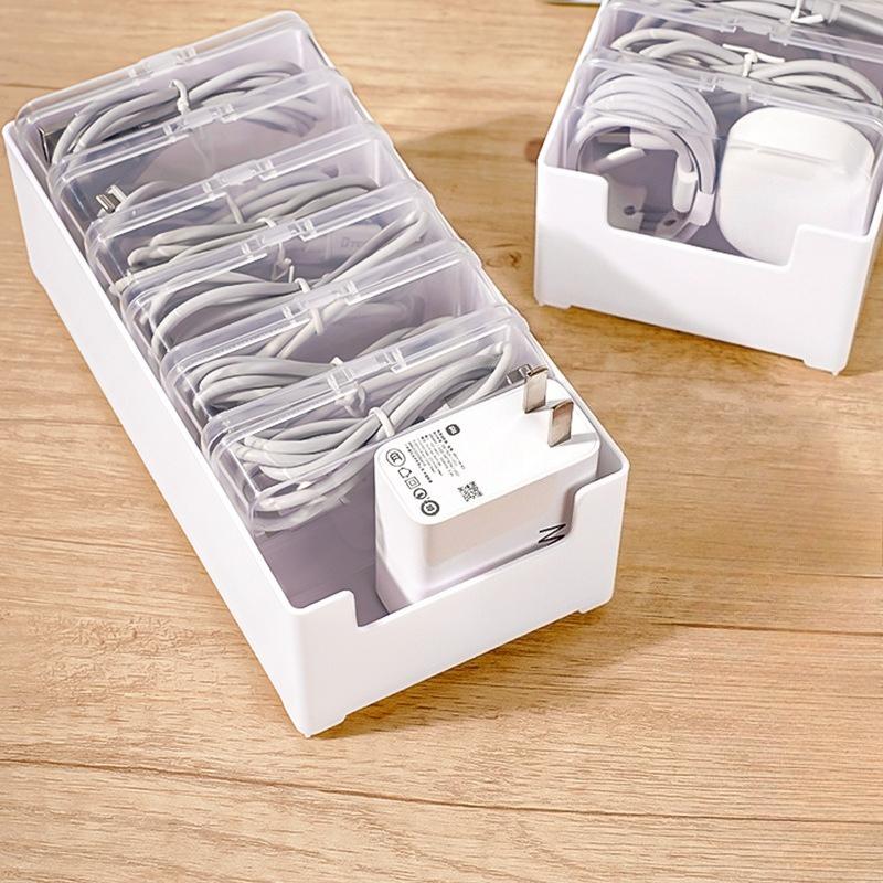 Data Cable Storage Box Headphone Card Holder Multi-functional Transparent Small Box Storage Box Plastic Compartmentalized Box