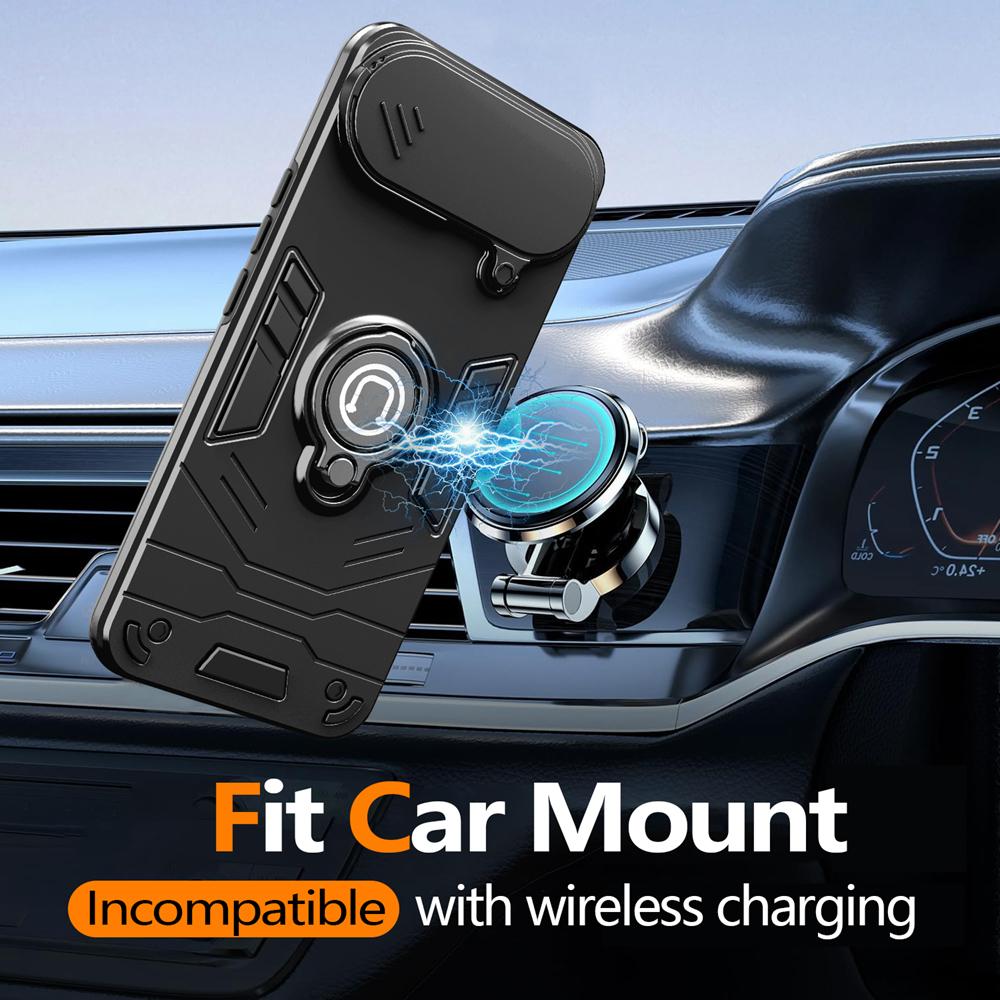 KEYSION Shockproof Armor Case for TECNO Spark Slim 4G Camera Lens Protection Ring Stand Phone Back Cover for Tecno Pova Slim 5G