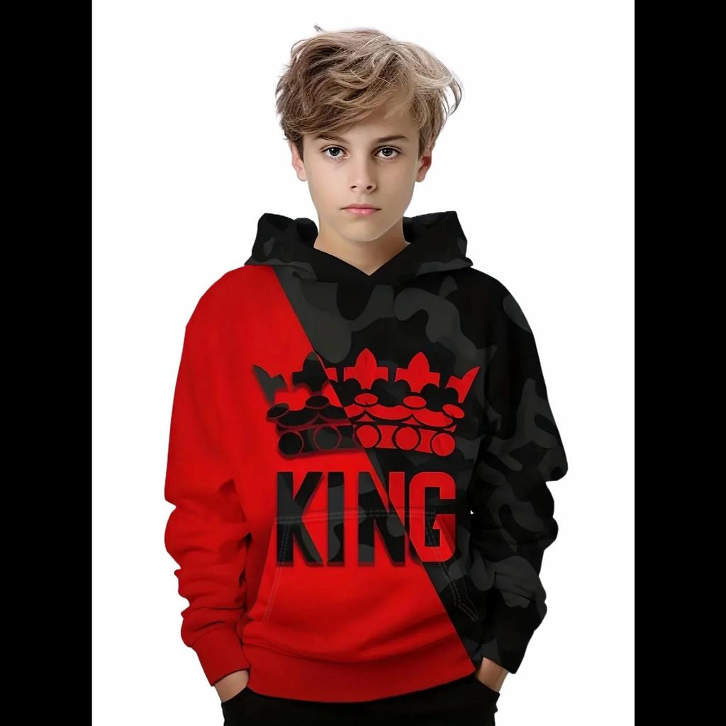 Hoodies Boy Casual Pullover Kids Hooded Long Sleeve King Print Sweatshirt Boys Spring Fall Kids Hoodie